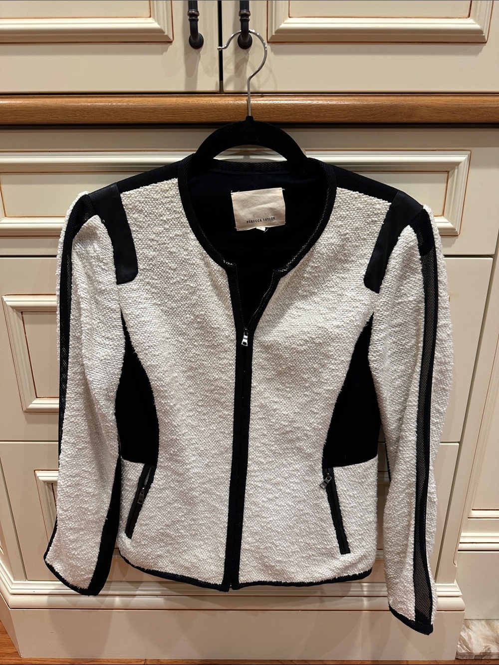Rebecca Taylor Black and White Bouclé Zip Jacket